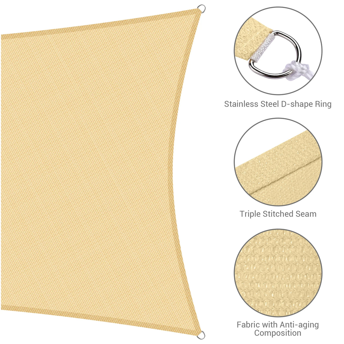 Beige Rectangle Sun Shade Sail V609