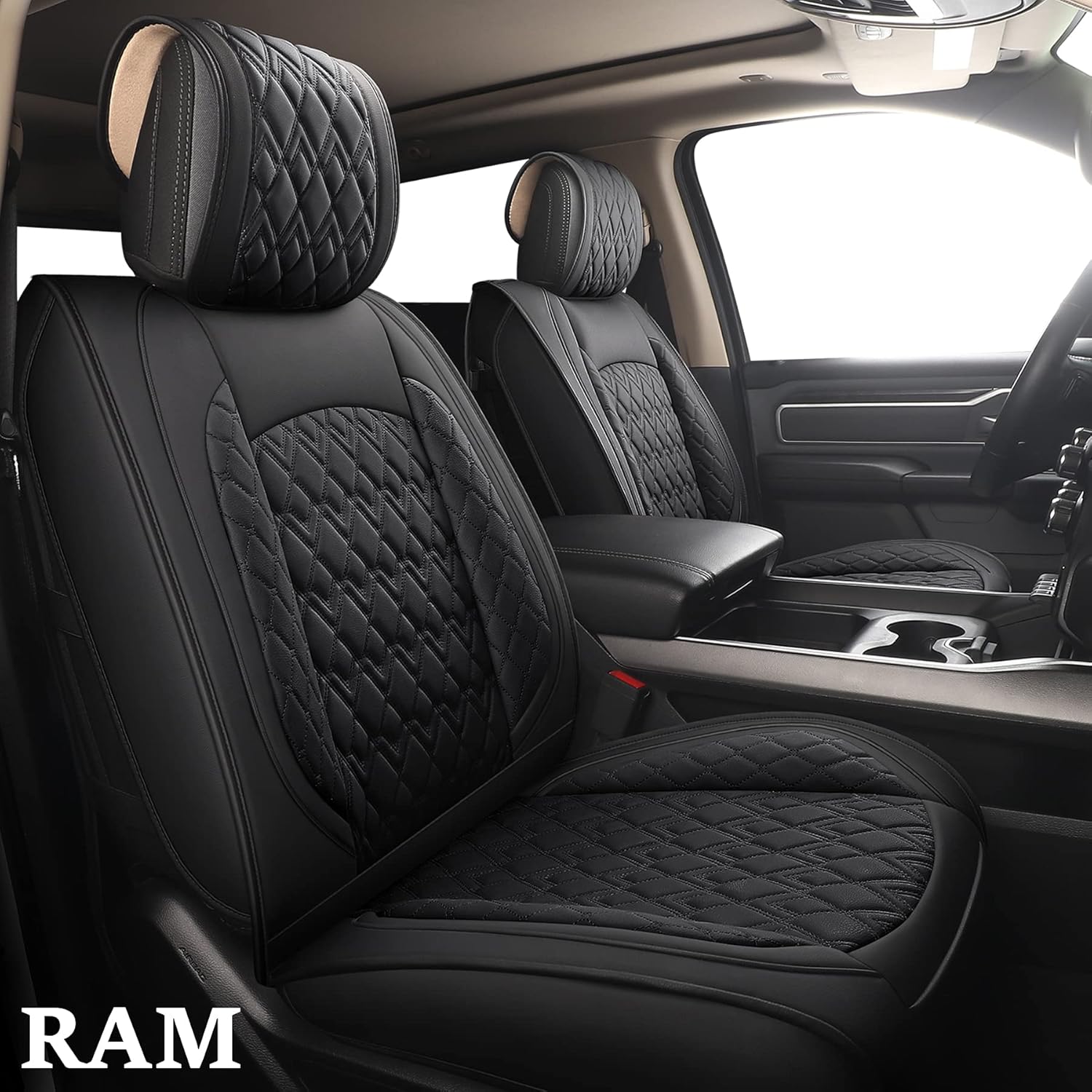 Black/Red Waterproof Synthetic Leather Seat Covers Full Set O388078
