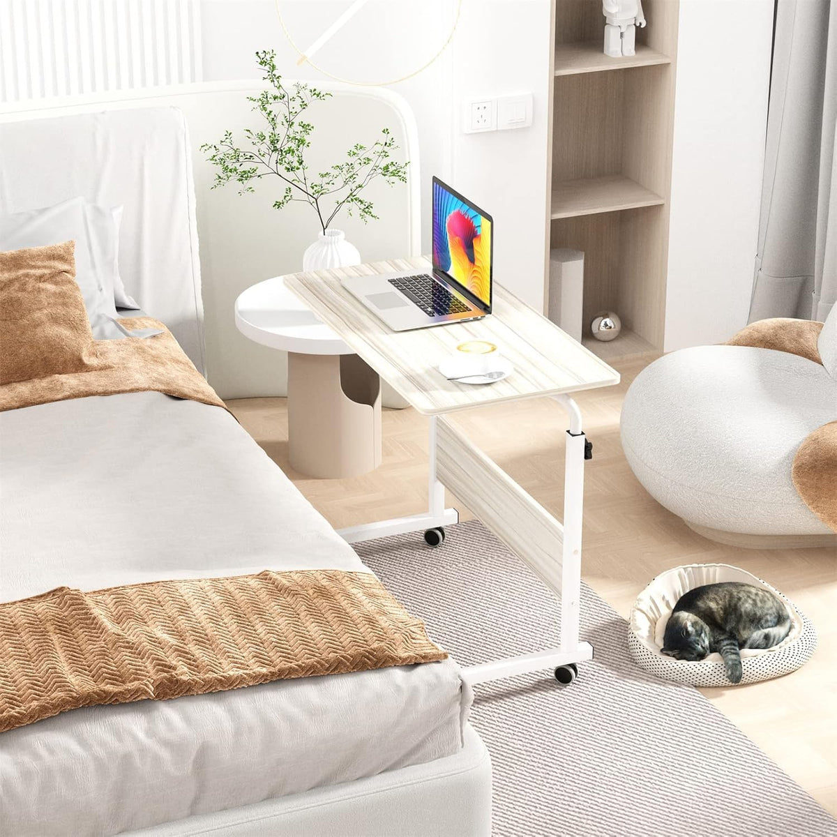 Adjustable Mobile Bed Table Laptop Cart Desk, 23.6 inches, Black, Pack of 2 U8164
