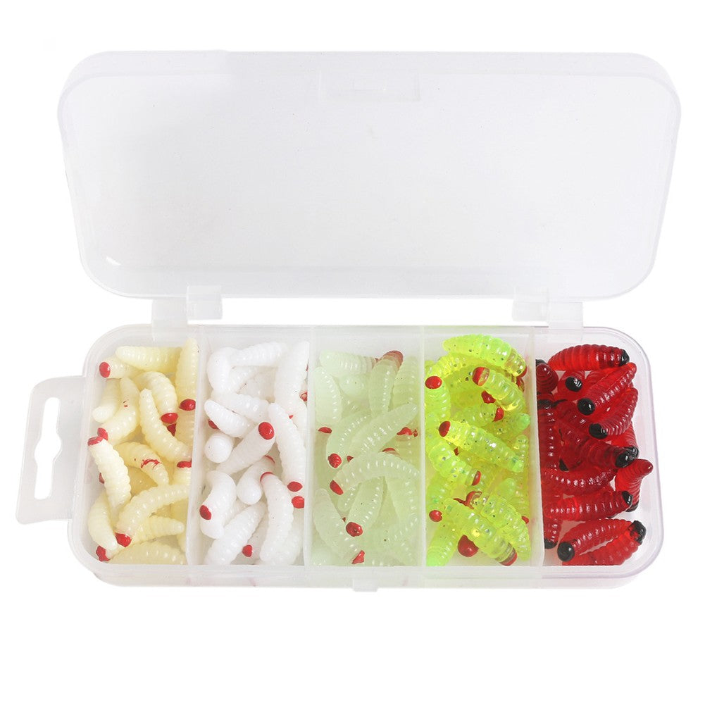 100pcs Boxed Fishing Soft Bait Artificial Maggots Q31599