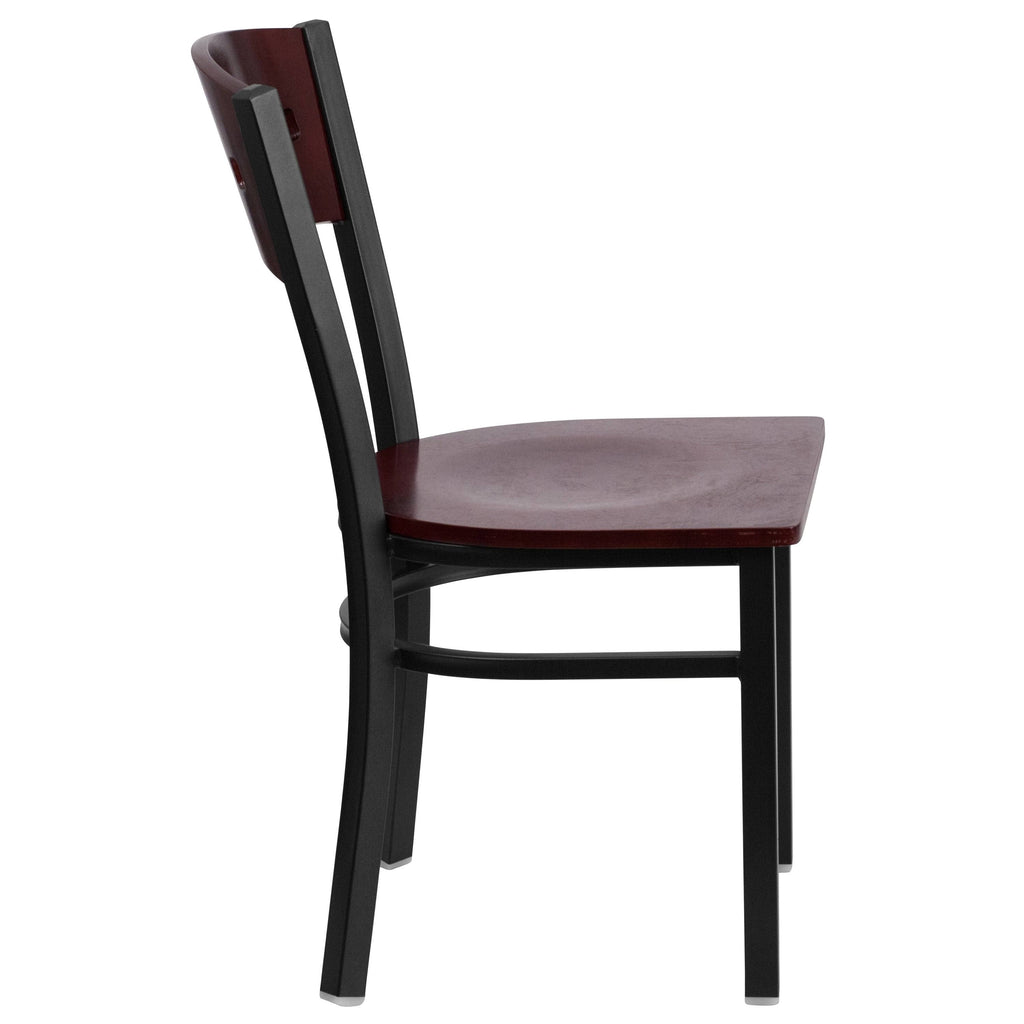 2 Pk Decorative Metal Restaurant Chair Mahogany Wood Back Black U54142