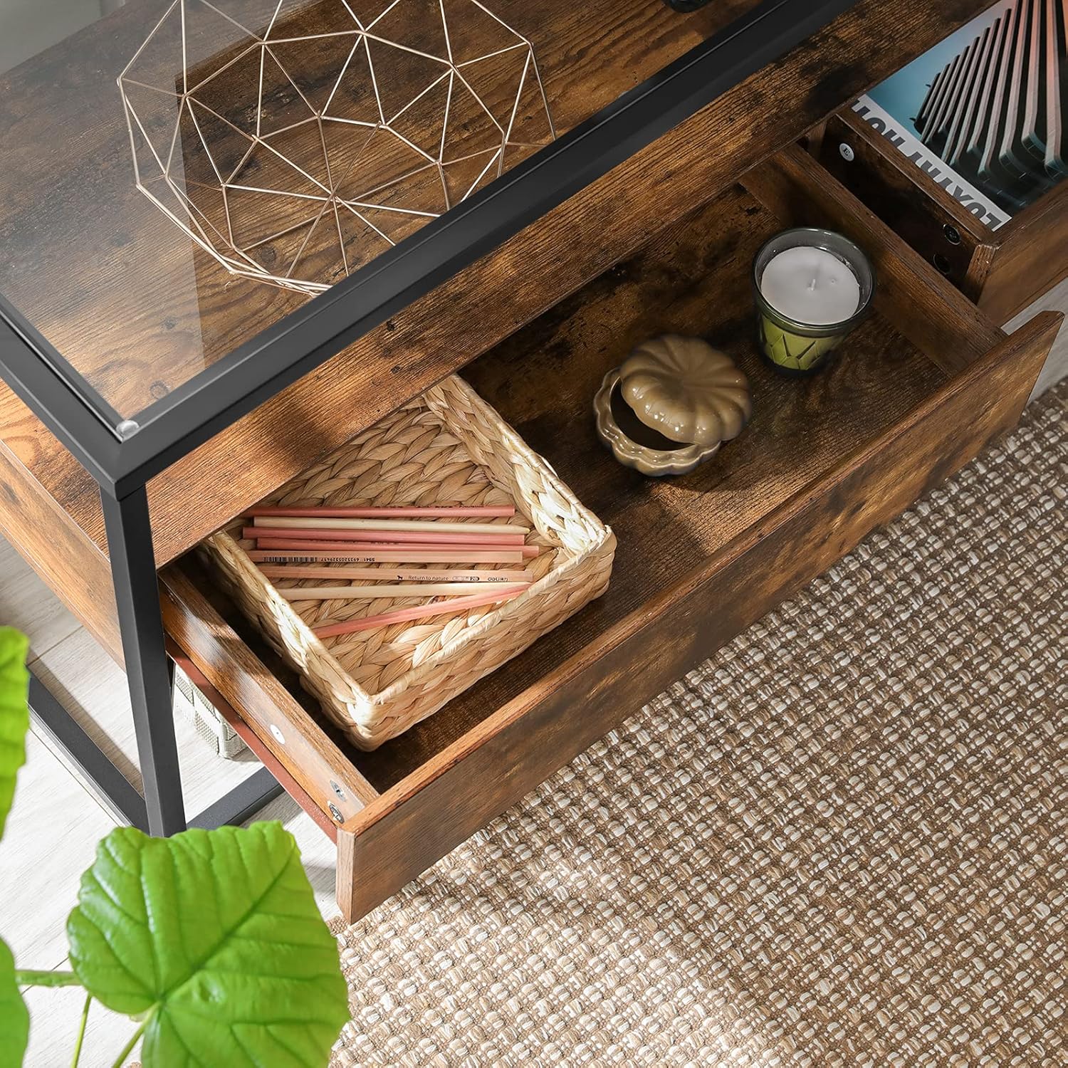 Rustic Brown and Black TV Cabinet with 2 Drawers N239006