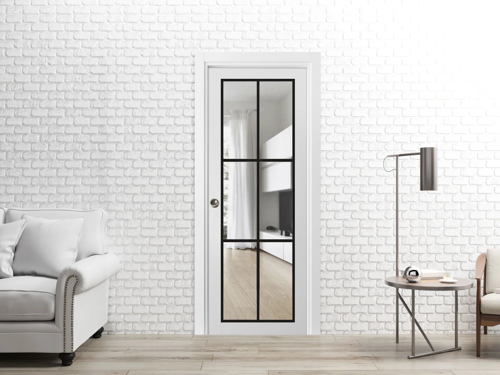 Solid Wood Interior Sliding French Pocket Door with Clear Glass K745037