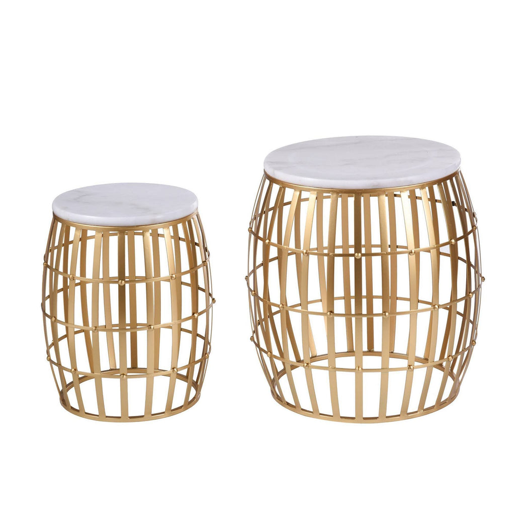 Gold White Marble Top Nesting Tables (Set of 2) P9393