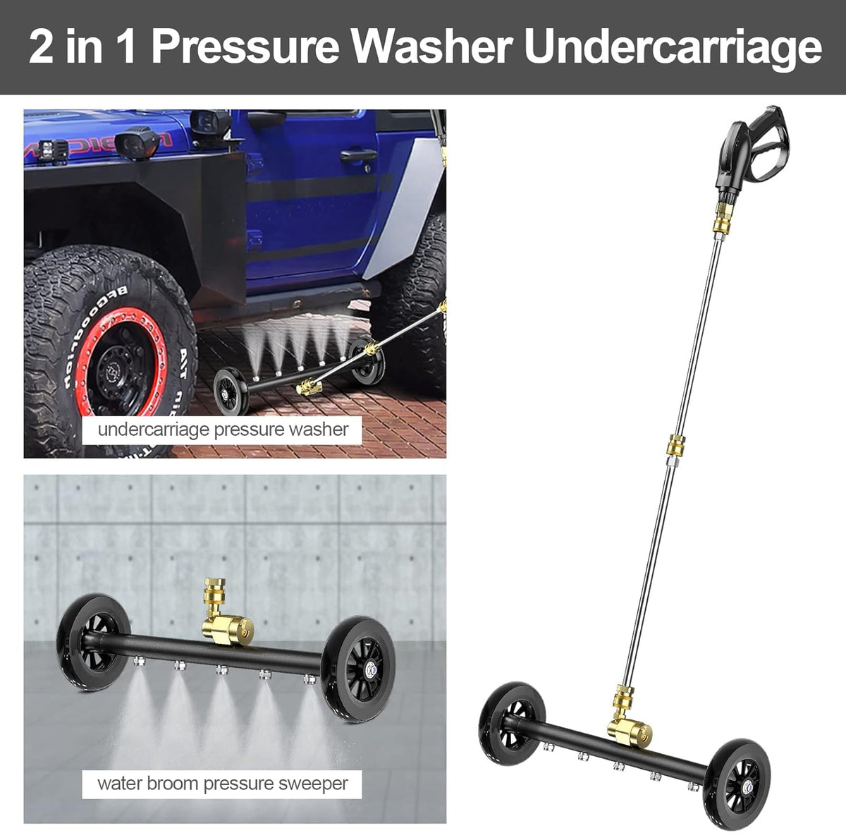 18 Inch Pressure Washer Water Broom Surface Cleaner with 3 Extension Wand Q16134