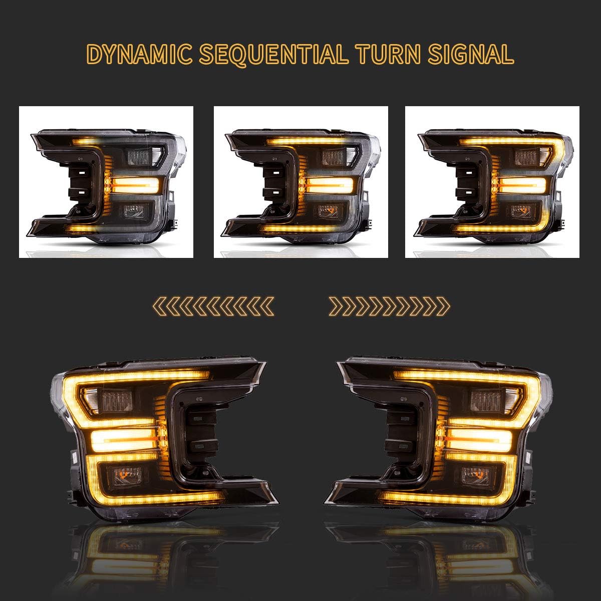 LED Projector Headlights with Smoked Taillights with Red Turn Signal Lights G32096