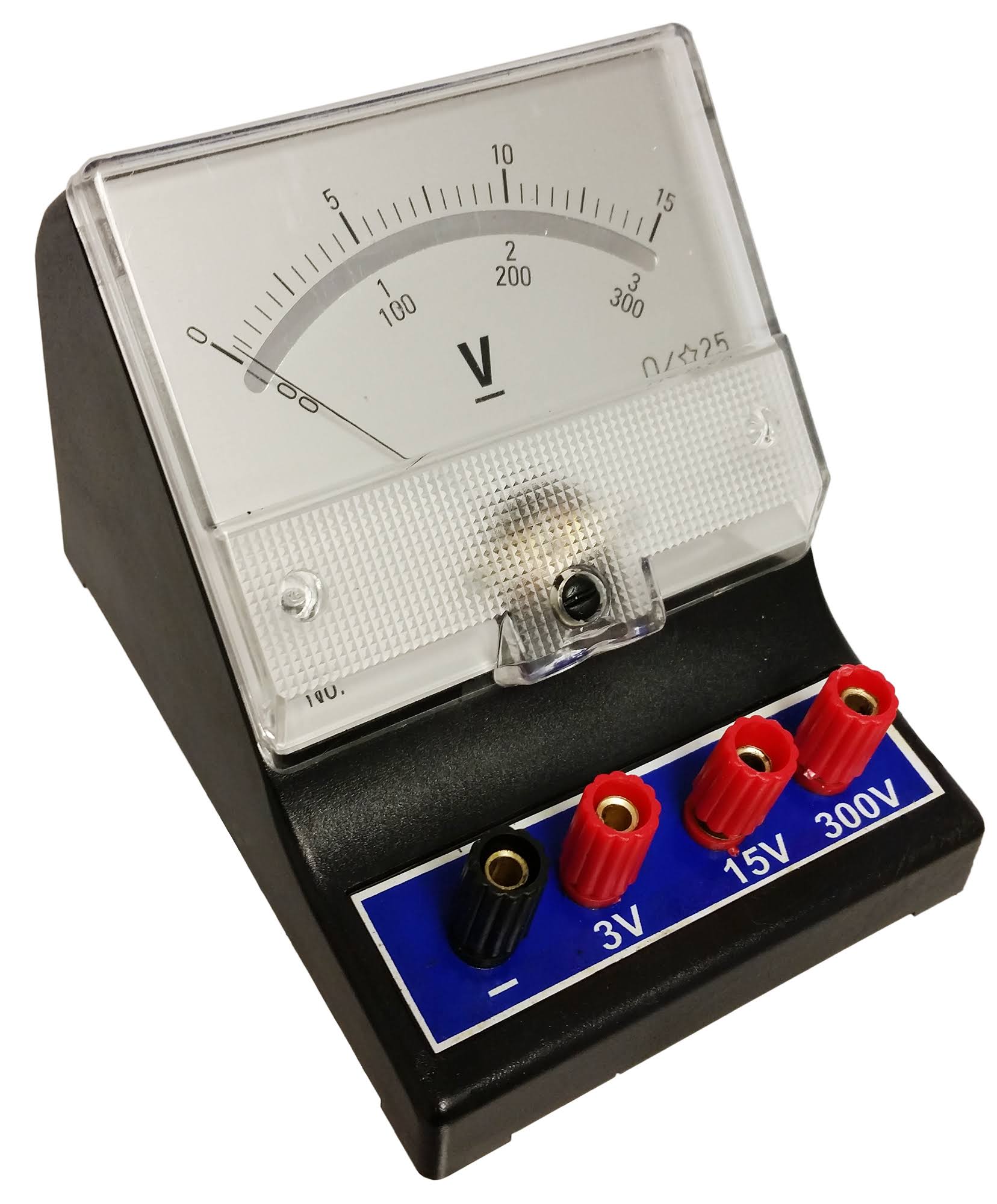 Analog DC Voltmeter, 0V to 3V, 0V to 15V, 0V to 300V, Case of 40, Black C607