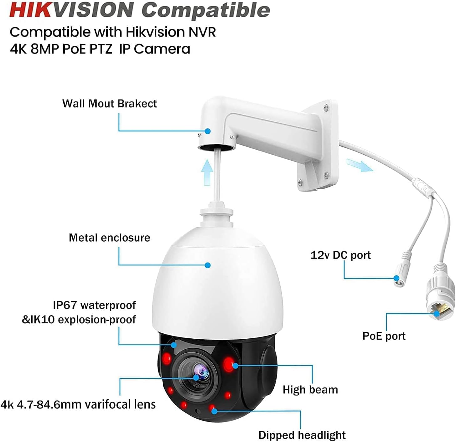 5MP PTZ Camera Outdoor, PoE Speed Dome IP Camera, 18x Optical Zoom, 165ft IR Night Vision, IP66 Security Cameras R636919
