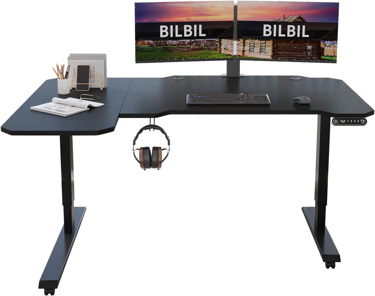 Black Frame Rustic Brown Top Height Adjustable Electric Standing Desk M178