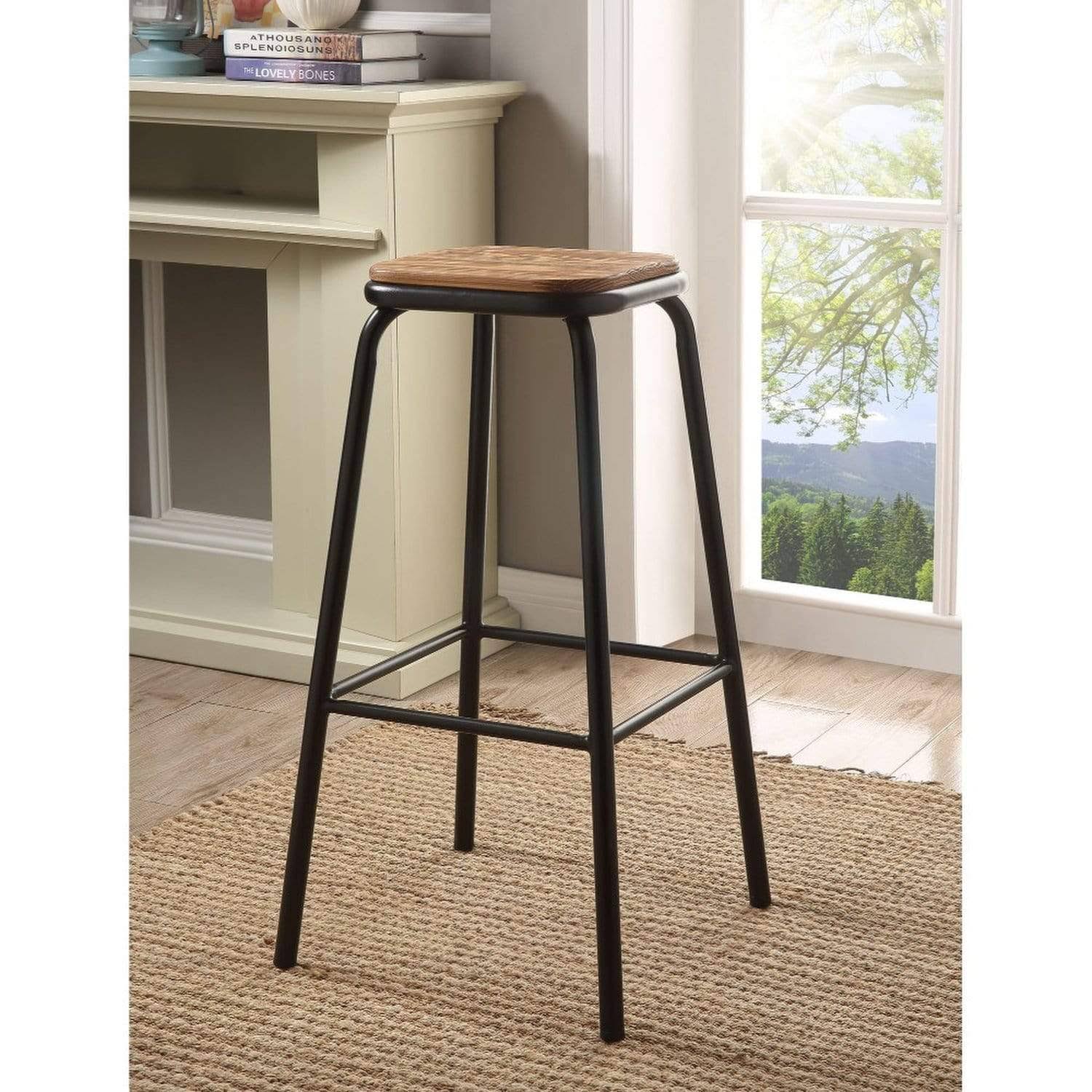 Industrial Style Metal Frame Wooden Bar Stool Brown and Black Set of Two M930805