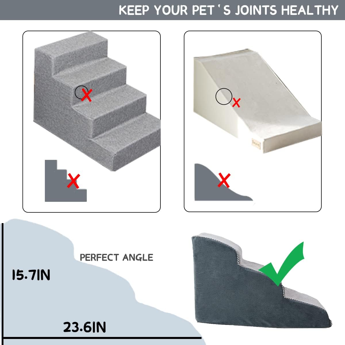 3 Tiers Non-Slip Foam Dog Ramp Stairs for Sofa Q73364
