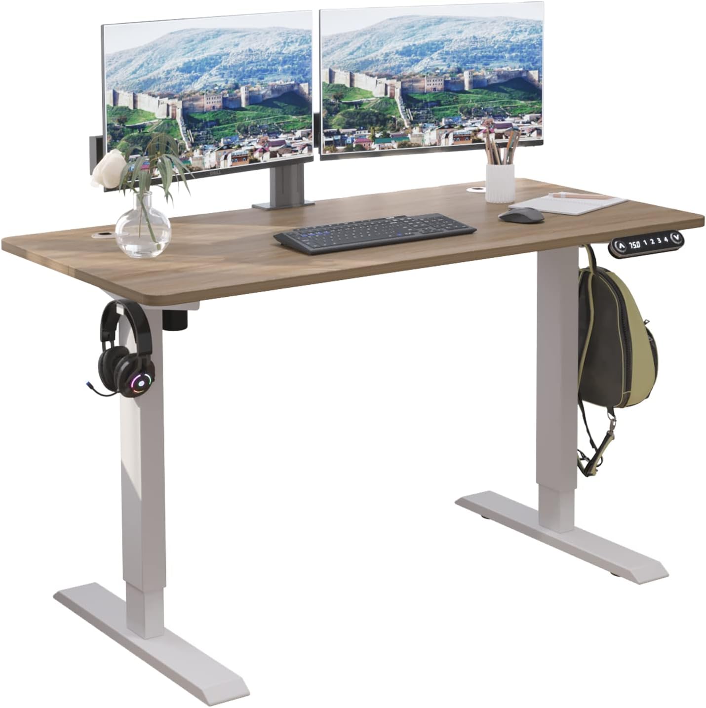 Black Frame Rustic Brown Top Height Adjustable Electric Standing Desk M178