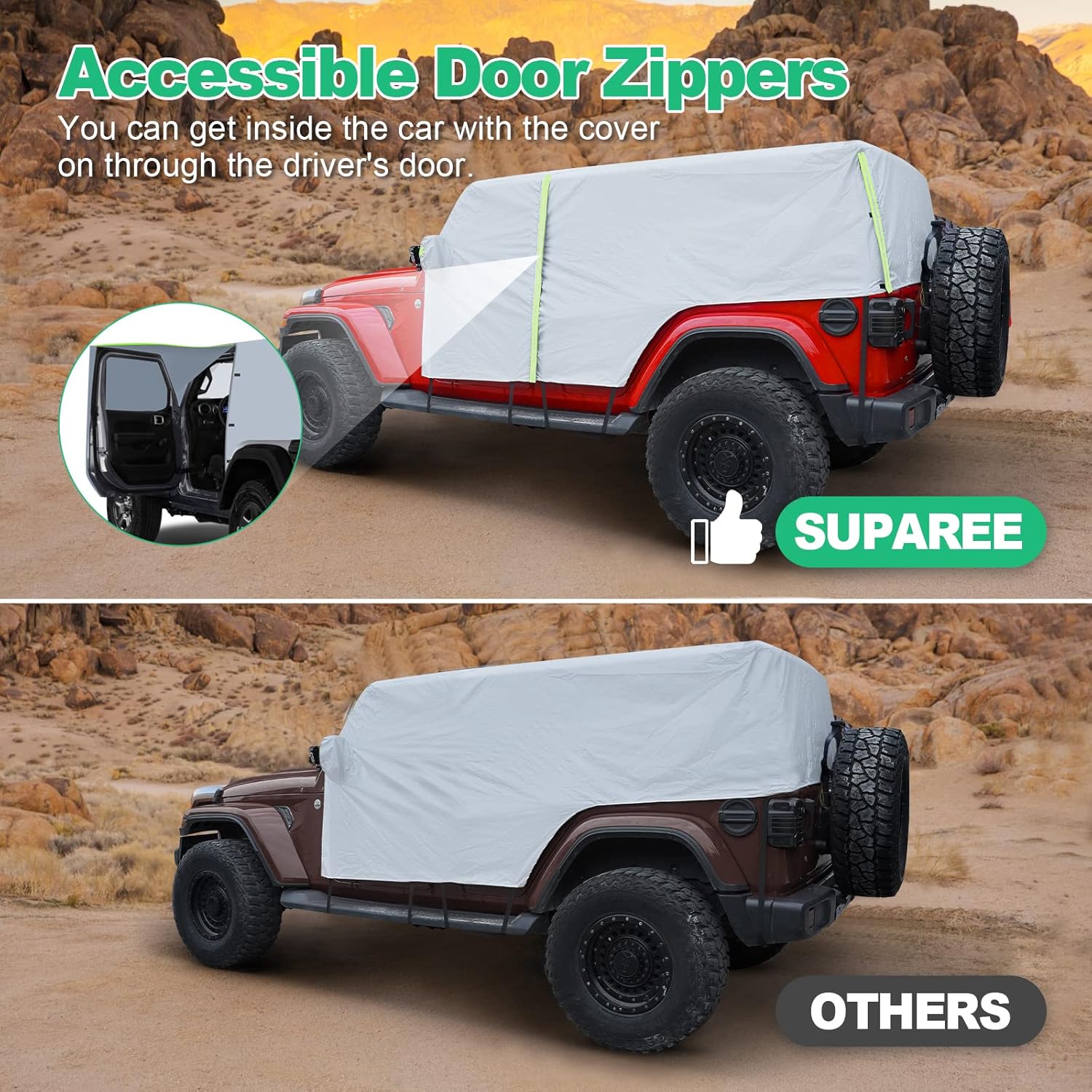 Waterproof Car Cab Cover for Jeep Wrangler 4 Door with 8 Gust Hooks Pack of 2 F622933