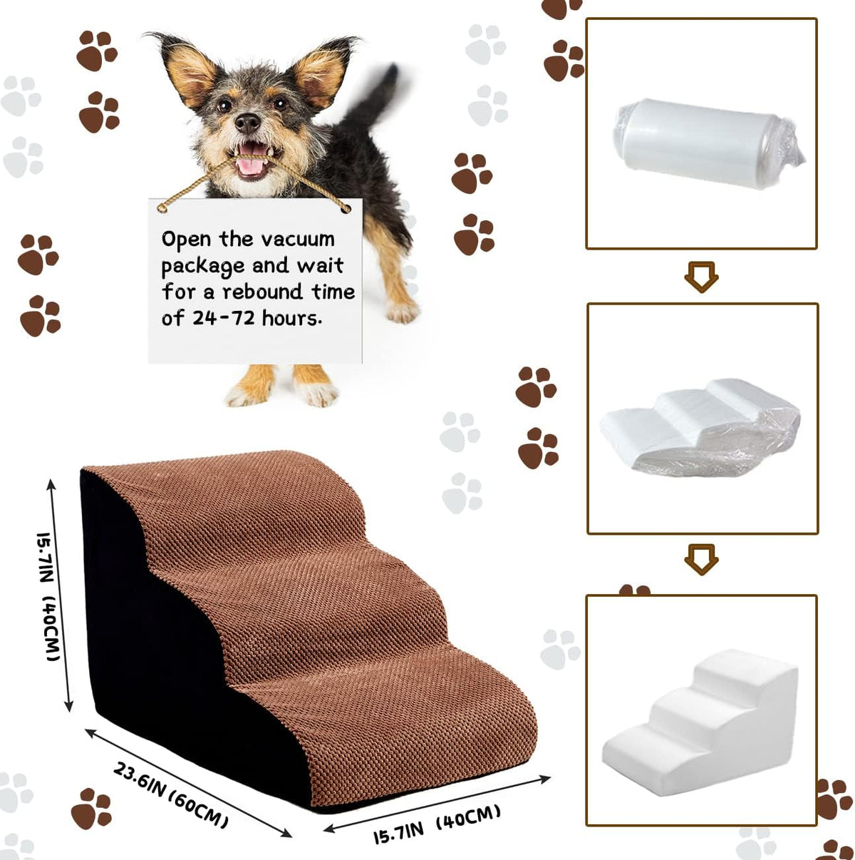 3 Tiers Non-Slip Foam Dog Ramp Stairs for Sofa Q73364