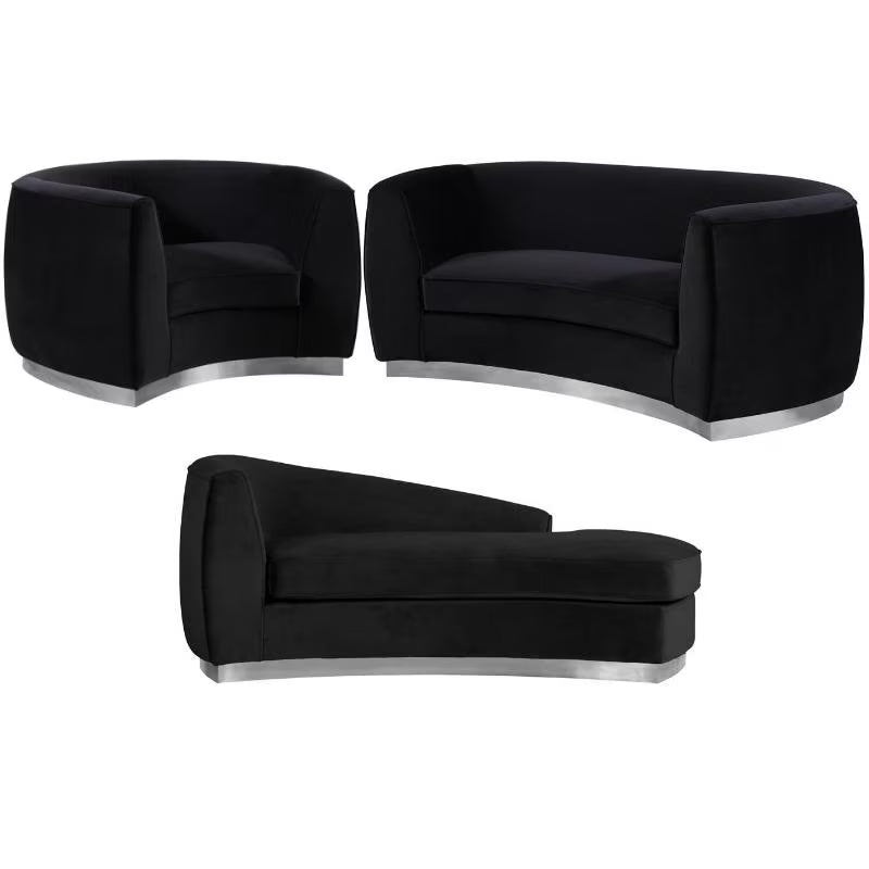 3-Piece Set with Accent Chair Chaise & Loveseat in Black and Chrome A82147