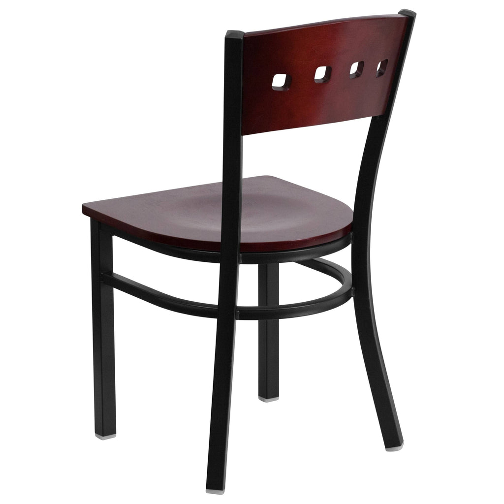 2 Pk Decorative Metal Restaurant Chair Mahogany Wood Back Black U54142