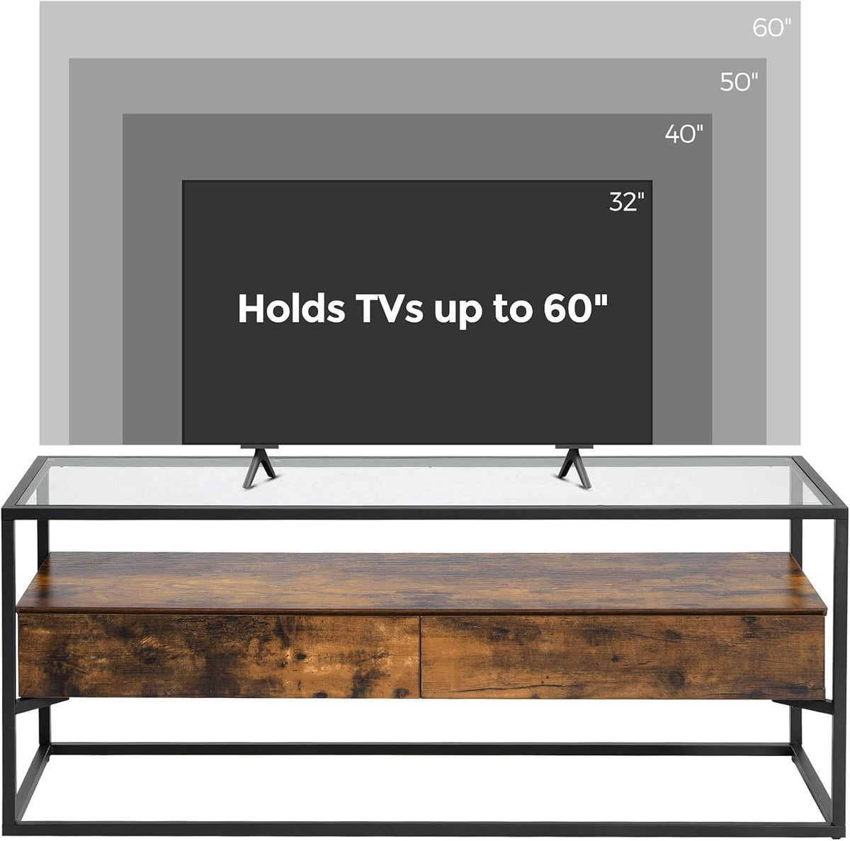 Rustic Brown and Black TV Cabinet with 2 Drawers N239006