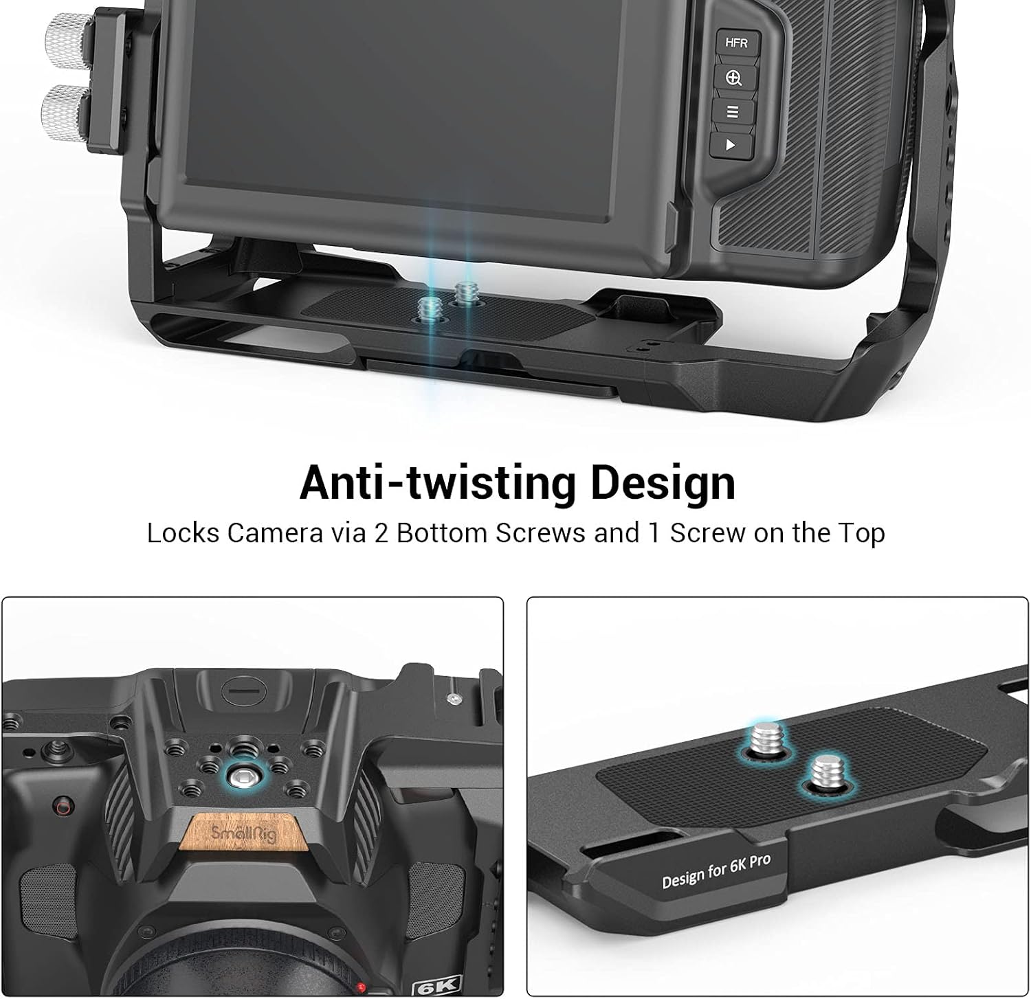 Camera Cage Accessory Kit with Top Handle Wooden Side Handle HDMI Cable Clamp SSD Clamp Sunhood NATO Rail Screen Protector V551317