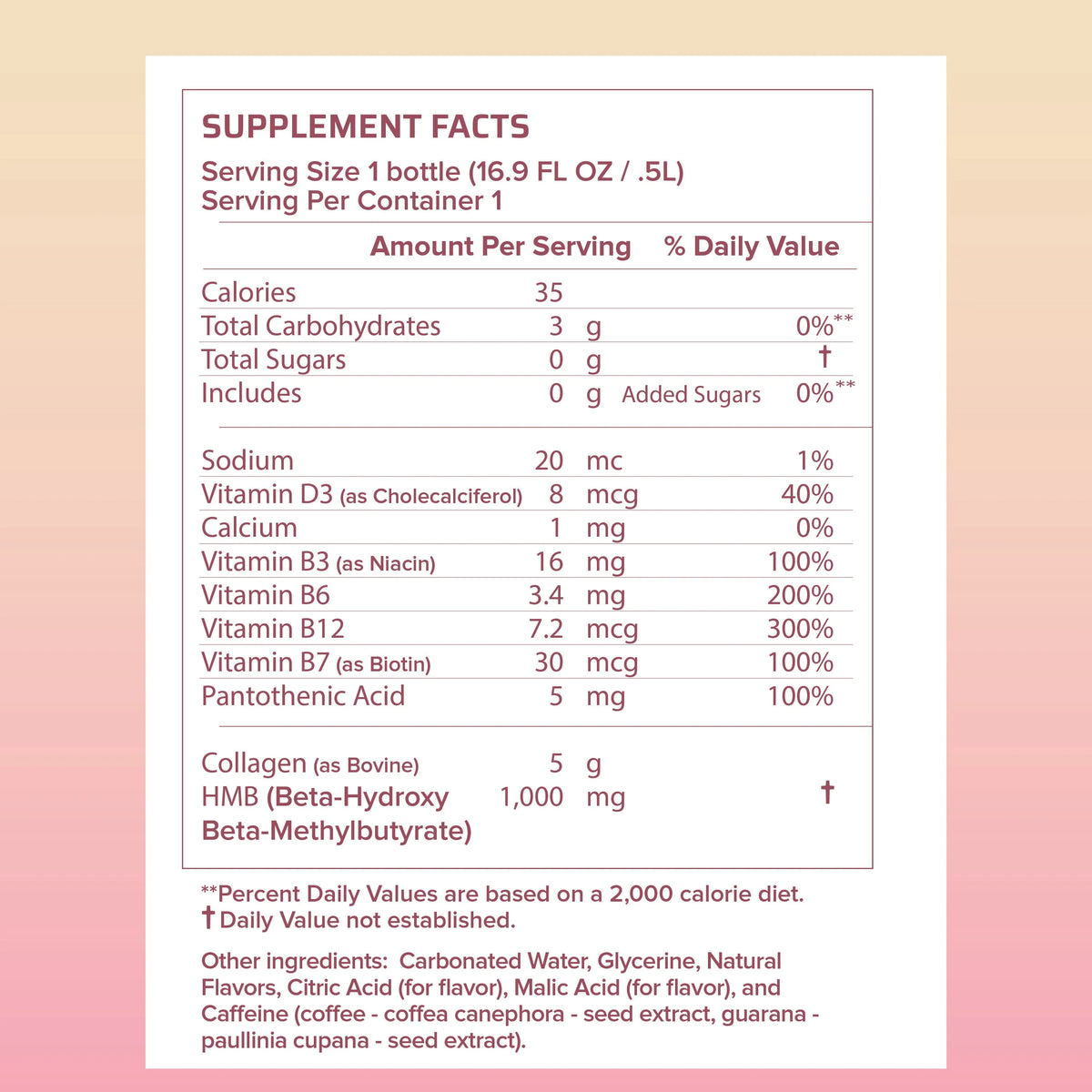 Strawberry Cream HMB-infused Seltzer with Vitamin D3, B-Complex, Caffeine, and Collagen (12 fl oz cans) W358677