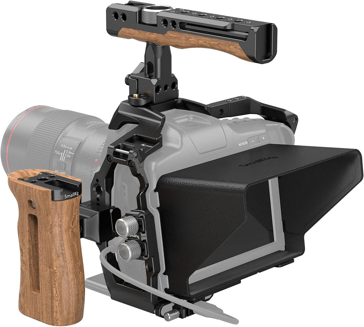 Camera Cage Accessory Kit with Top Handle Wooden Side Handle HDMI Cable Clamp SSD Clamp Sunhood NATO Rail Screen Protector V551317