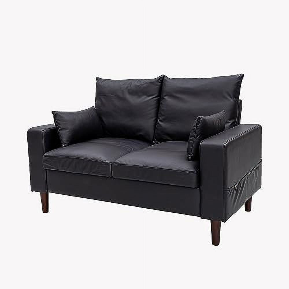 Black Faux Leather 2-Seat Sofa with Wood Leg F209418