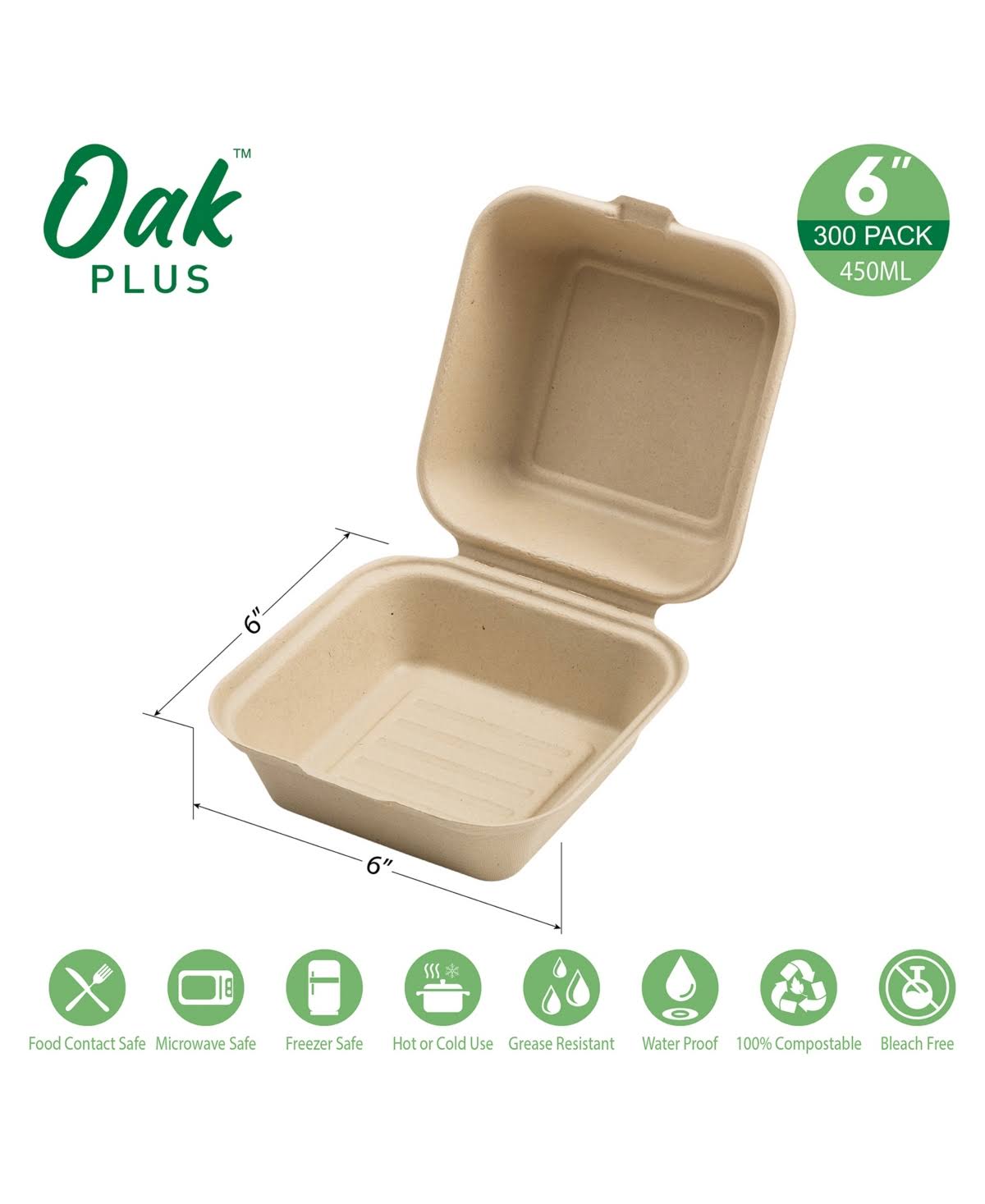 Disposable Sugarcane Clamshell Containers 300 Pack 450ml T822