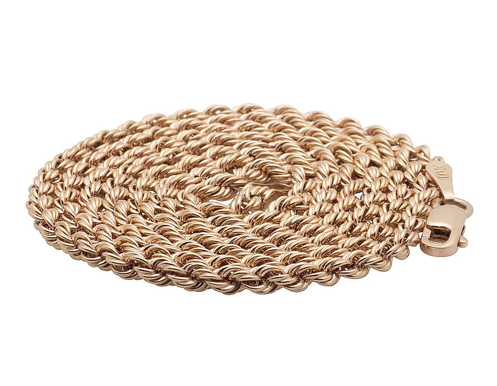 10K Rose Gold Rope Chain Necklace 18-24 Inches O162