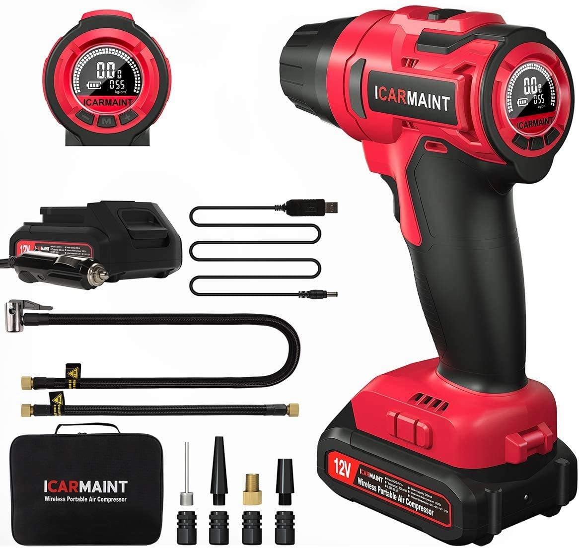 Portable Car Tire Inflator Air Compressor with Digital Pressure Gauge, 12V 140 PSI, Pack of 2 M758781