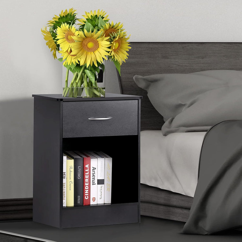 Black Nightstand with Drawers Q140506