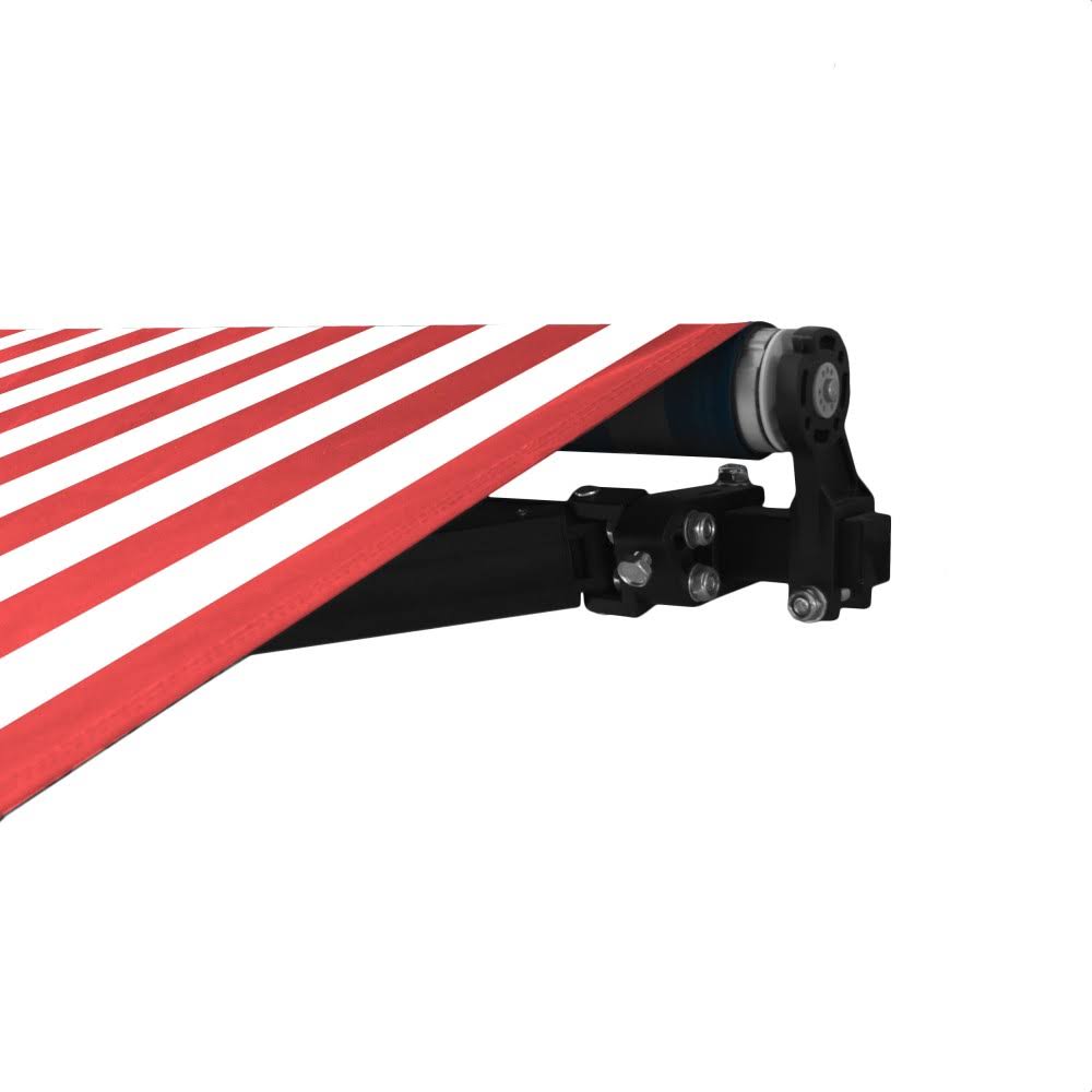 Black Frame Motorized Retractable Patio Canopy Awning 10x8 Red/White O534420