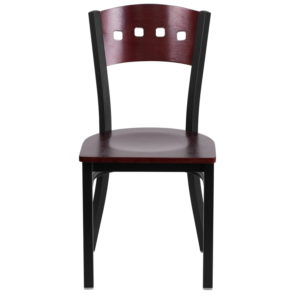 2 Pk Decorative Metal Restaurant Chair Mahogany Wood Back Black U54142