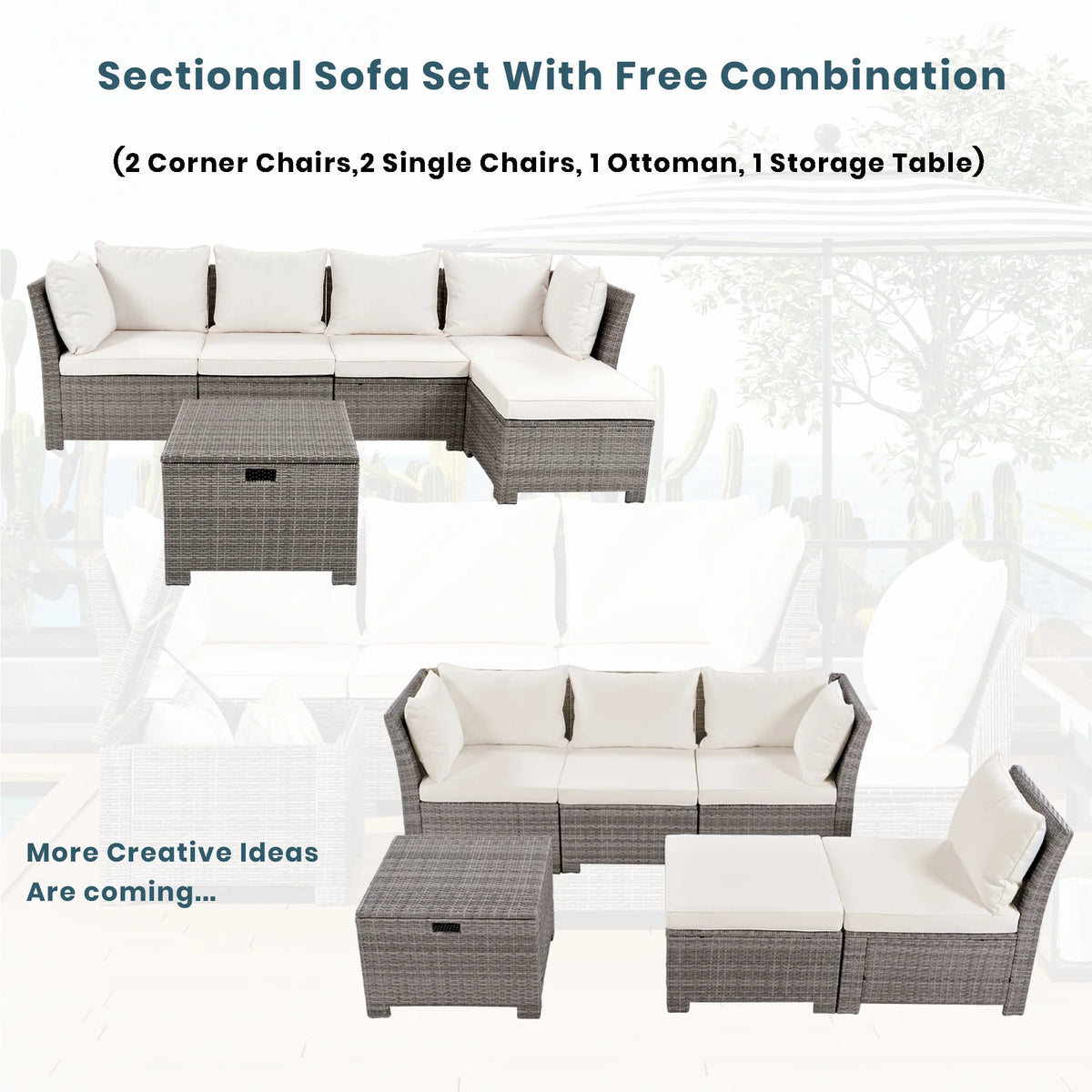 Beige Rattan Wicker Outdoor Sofa Set with Storage Table I545