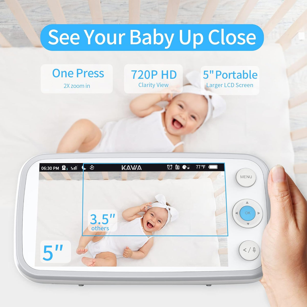 5 720P HD Video Baby Monitor with Night Vision and 2-Way Audio M6551