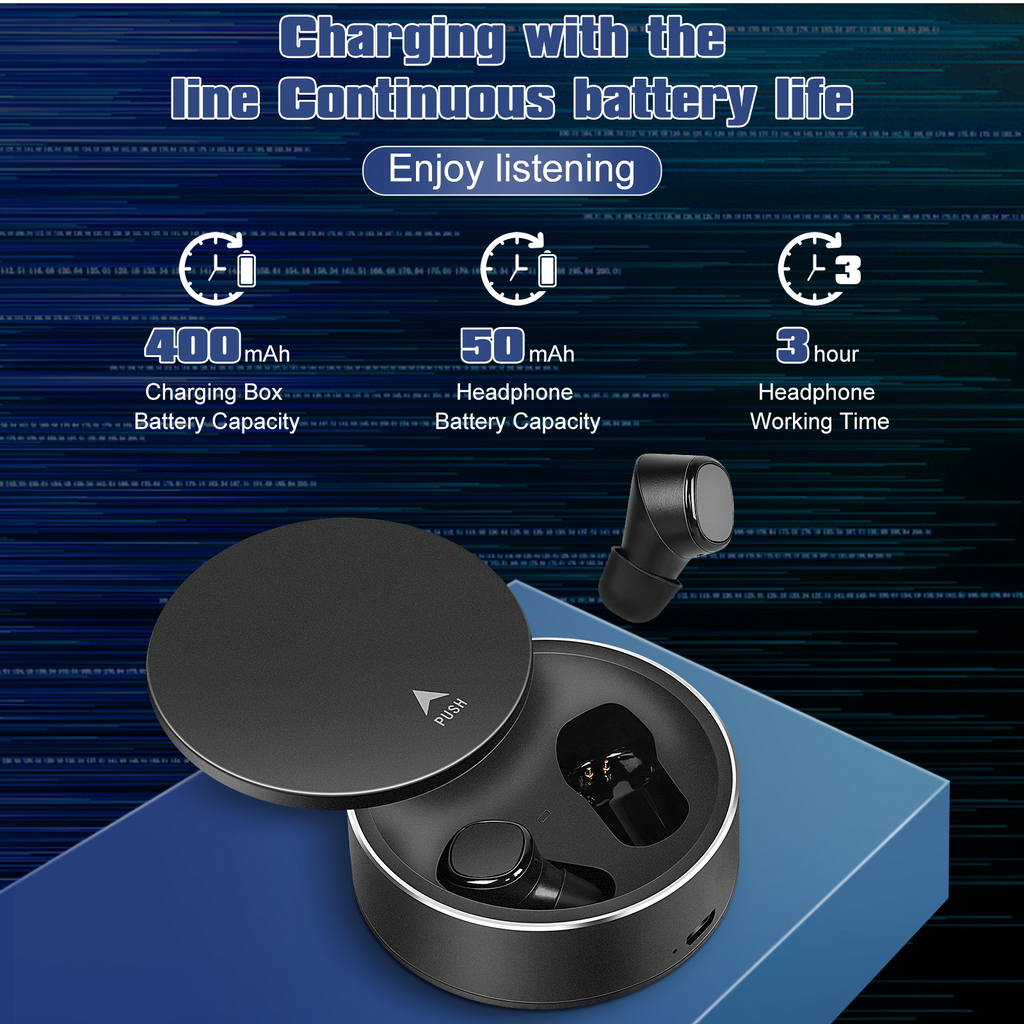 True Wireless Earbuds IPX5 Waterproof with Mic Bluetooth Headphones - Black F3726