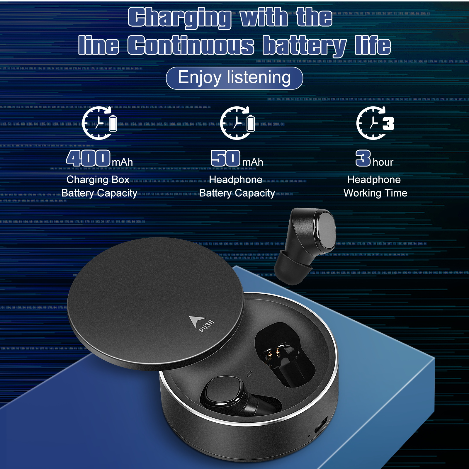True Wireless Earbuds IPX5 Waterproof with Mic Bluetooth Headphones - Black F3726