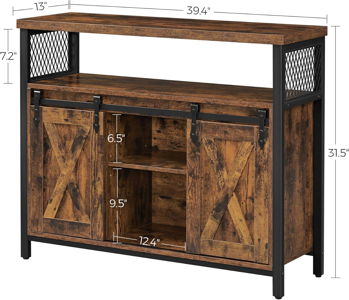 Rustic Brown and Black Buffet Cabinet with Adjustable Shelf J98767