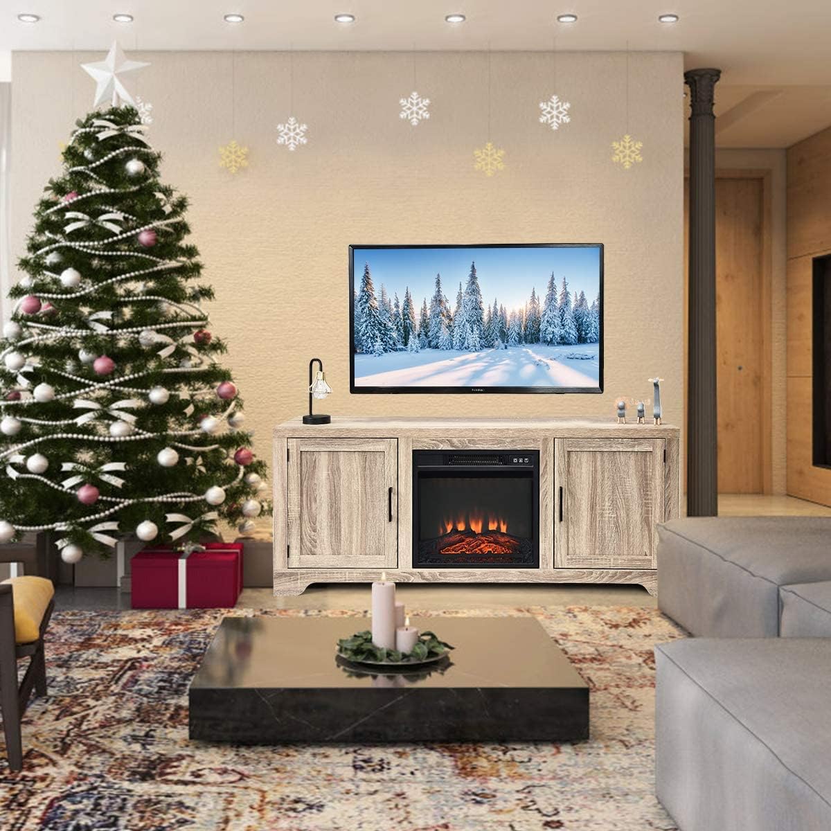 Fireplace Stand Media Storage Cabinet Console with Electric Fireplace with Remote Control N727769