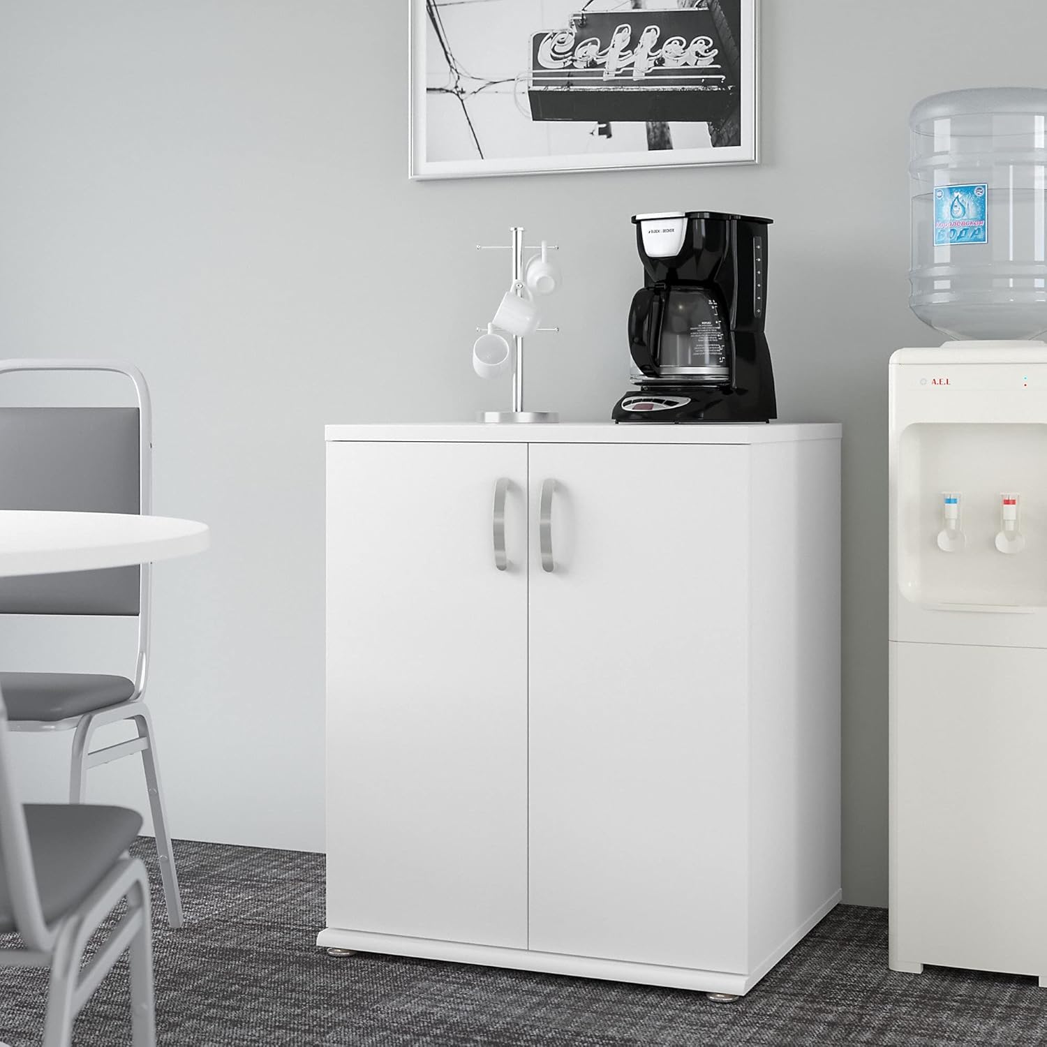 White Floor Storage Cabinet with Doors and Shelves R932343