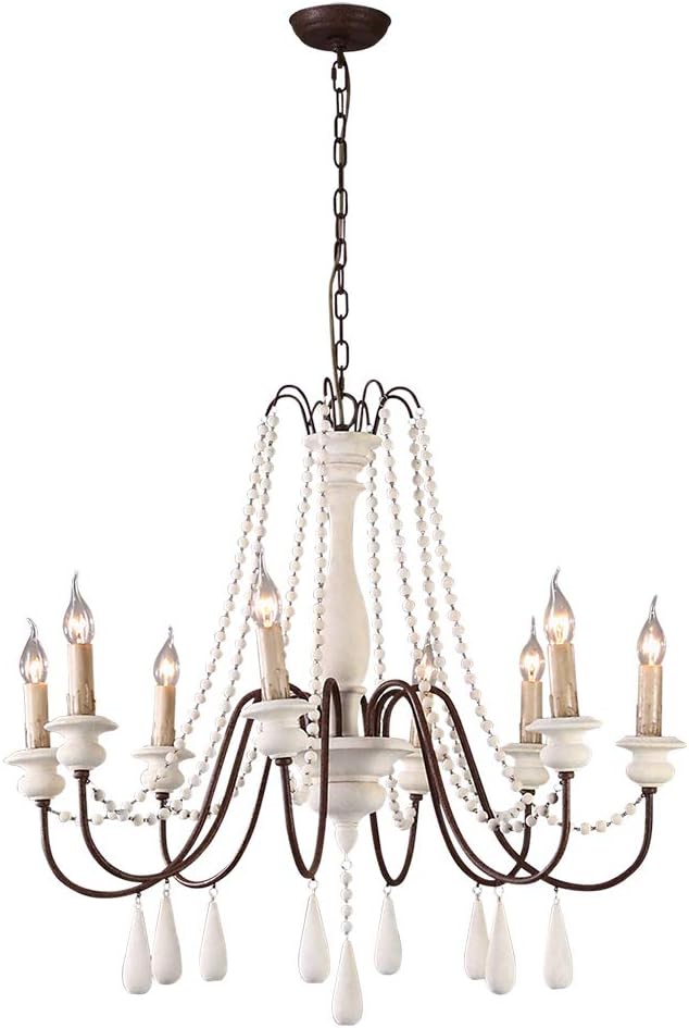French Country Wood Bead Chandelier, 6 Lights, Gray U591