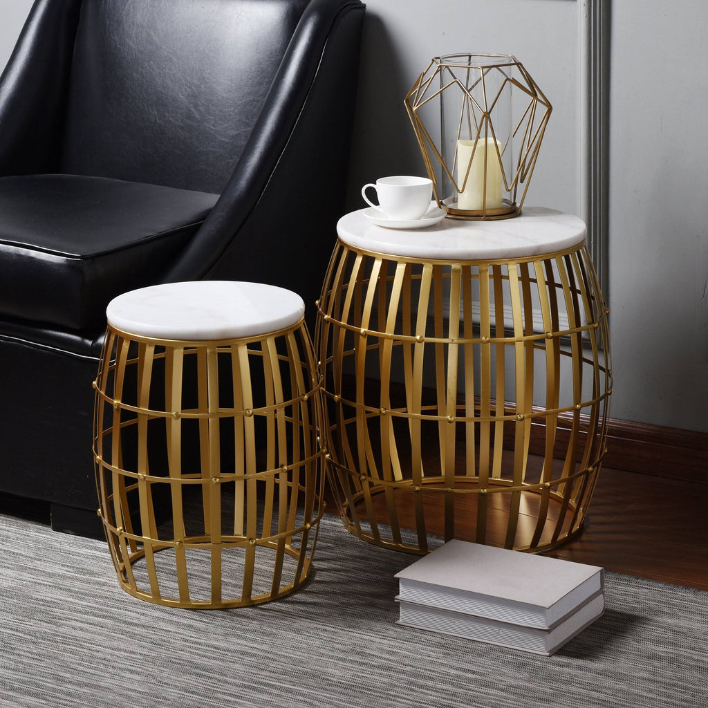 Gold White Marble Top Nesting Tables (Set of 2) P9393