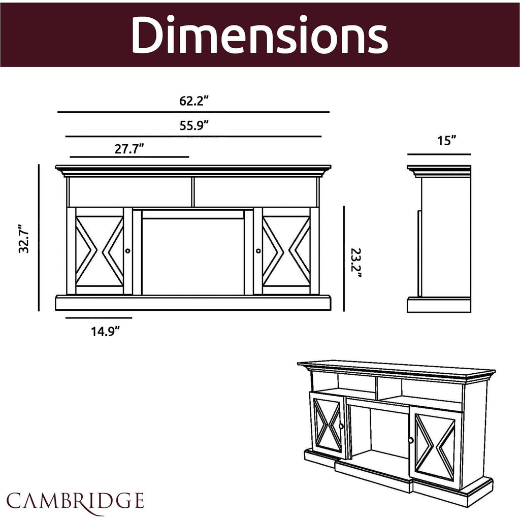 62-in. Electric Fireplace Mantel with Deep Log Insert, Sandstone L451052