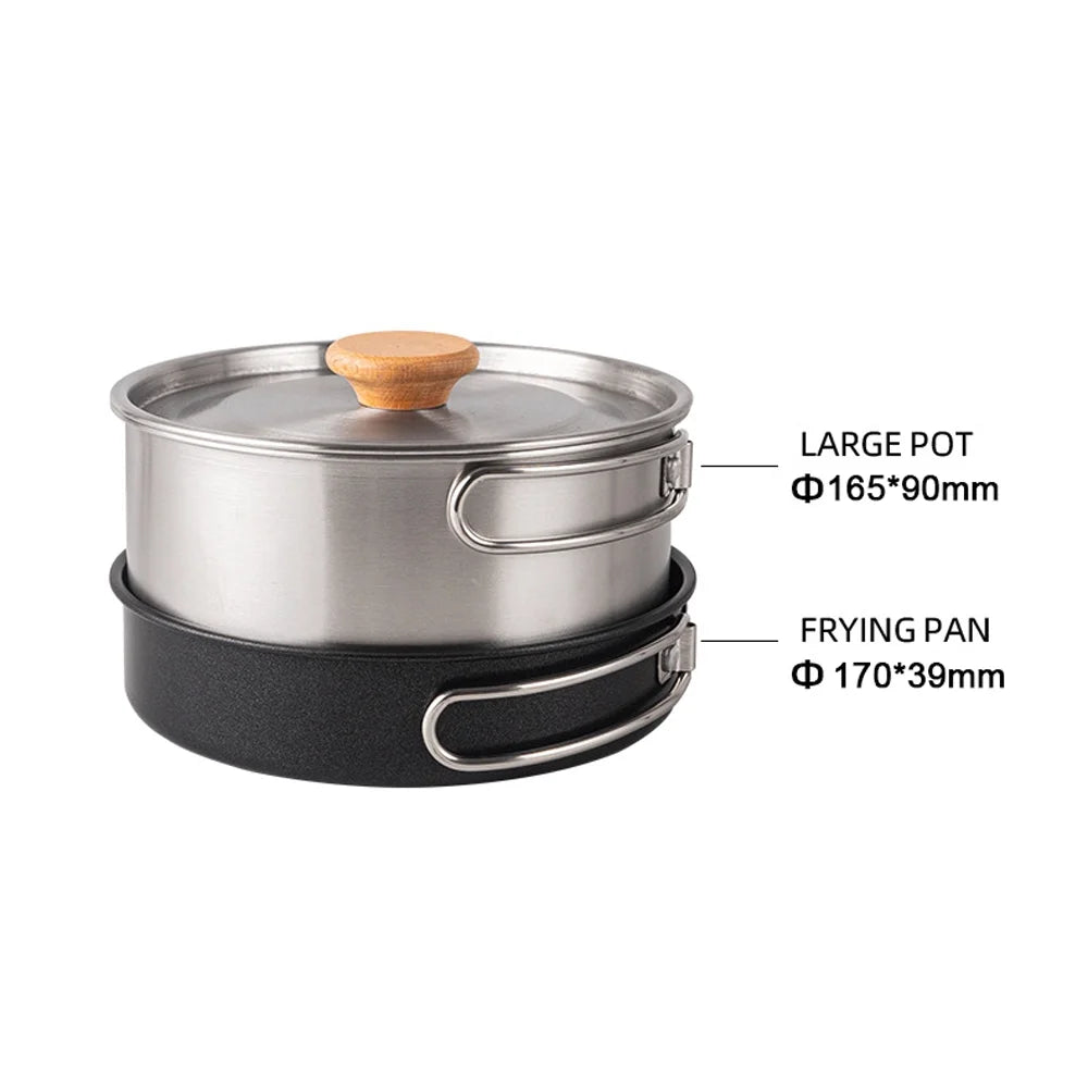 Stainless Steel Camping Cookware Set with Pot Frying Pan Kettle L932748