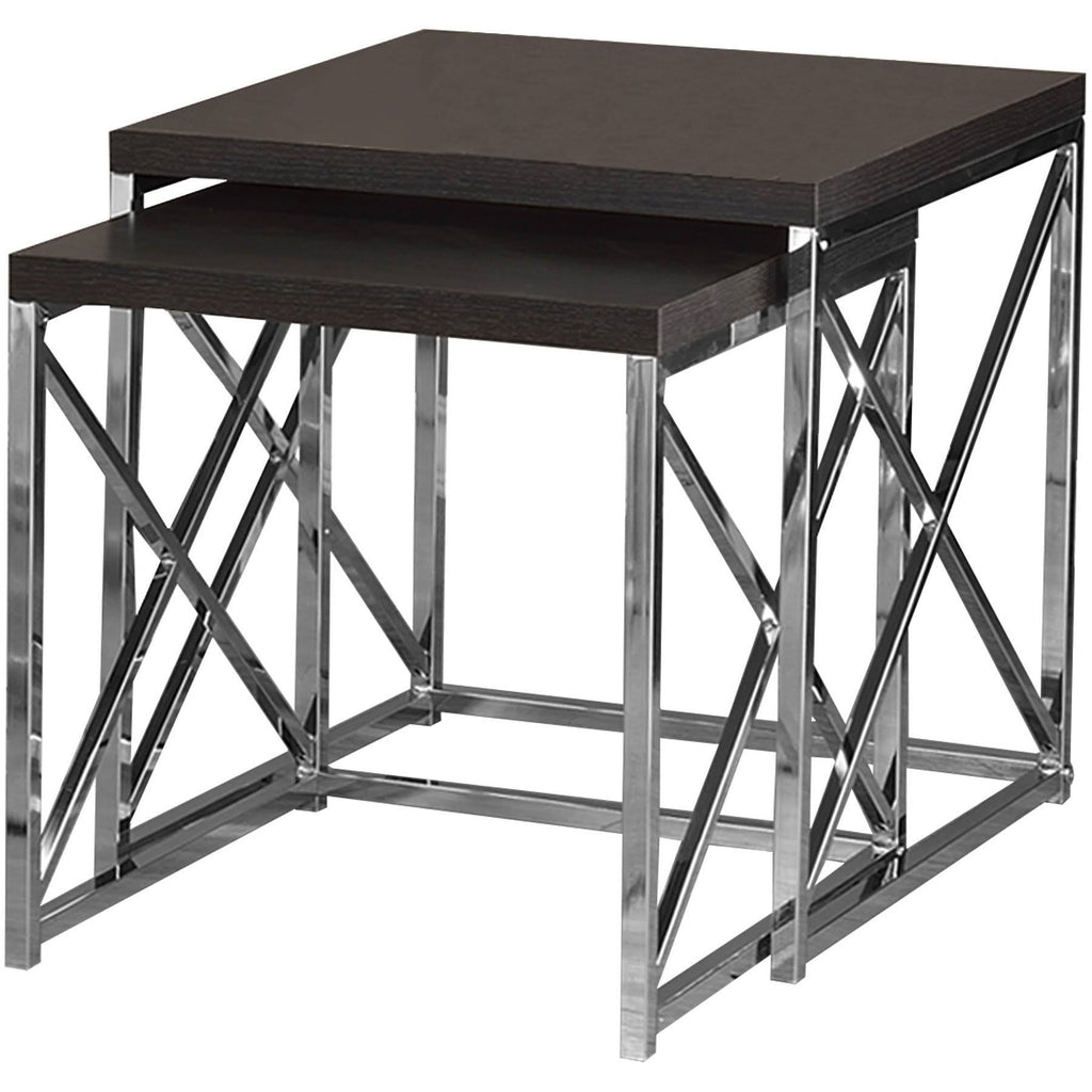 Nesting Table 2pcs Set Cappuccino Chrome Metal U957