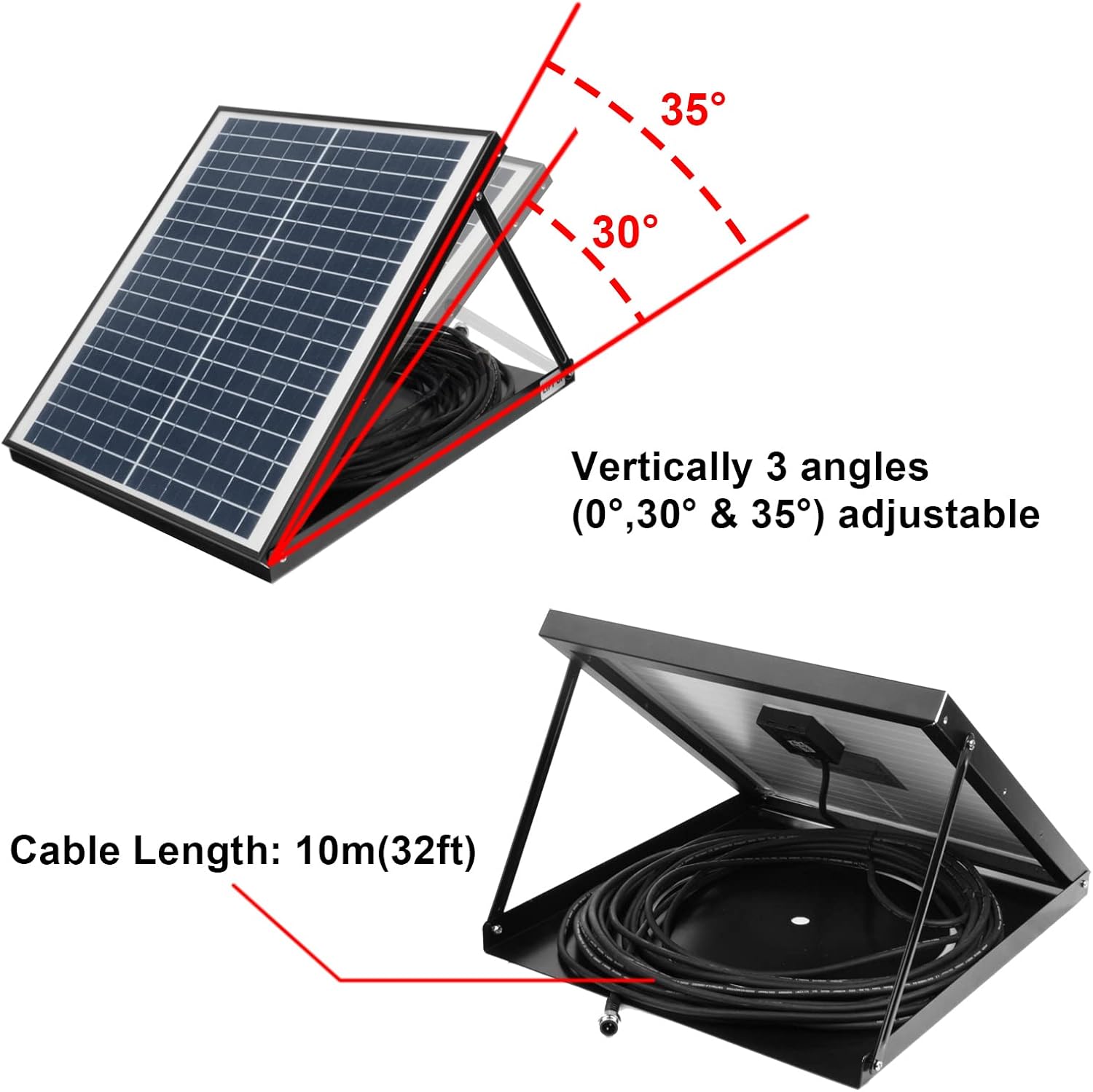 Solar Powered Exhaust Fan with Thermostat Switch, 1750CFM, IP68 Brushless DC Motor Q70476