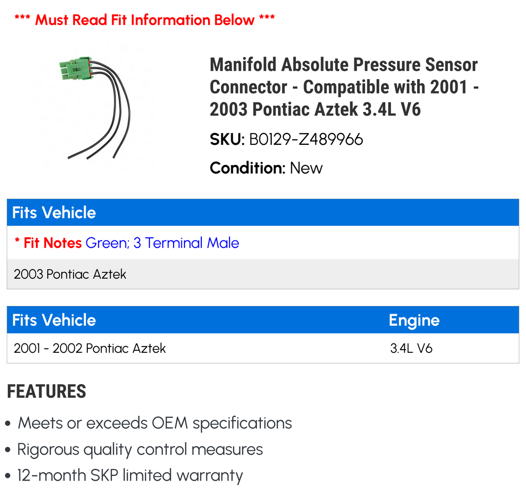 Manifold Absolute Pressure Sensor Connector U925