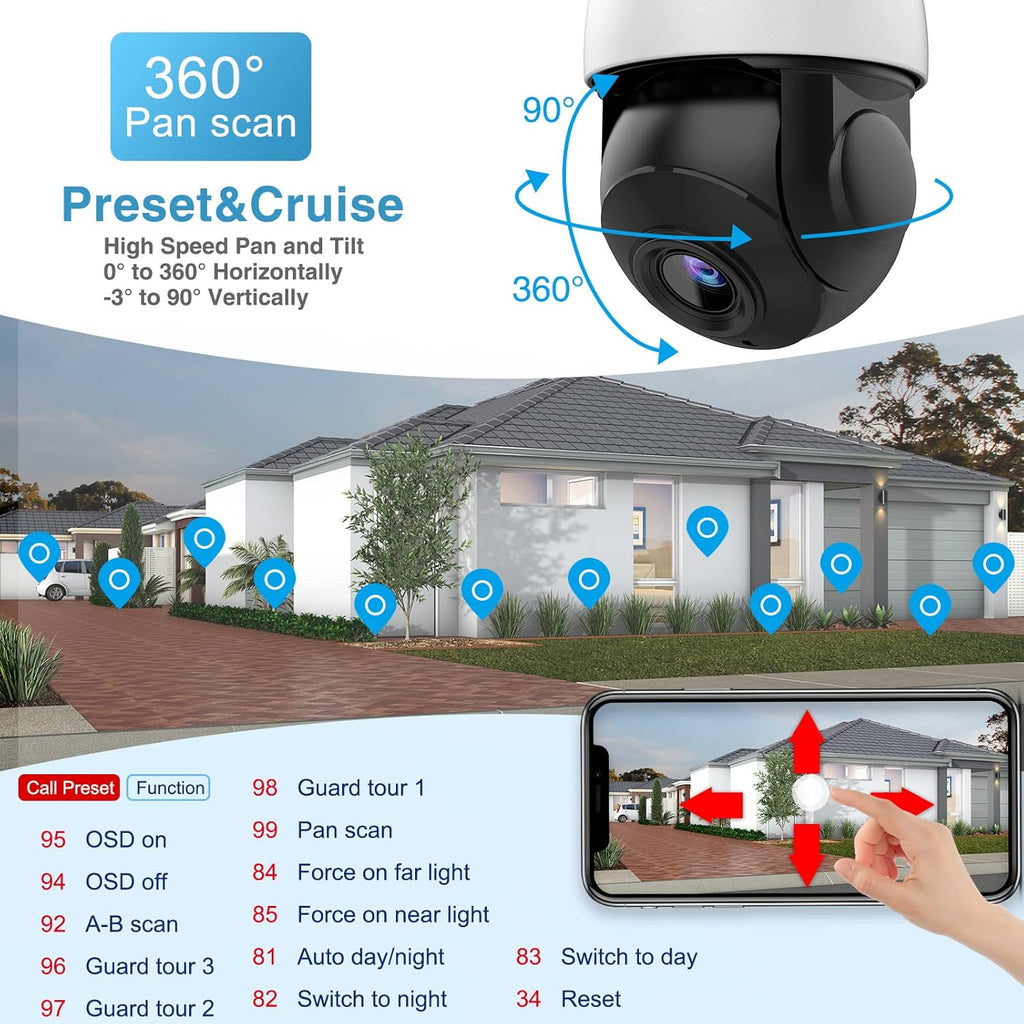 5MP PTZ Camera Outdoor, PoE Speed Dome IP Camera, 18x Optical Zoom, 165ft IR Night Vision, IP66 Security Cameras R636919