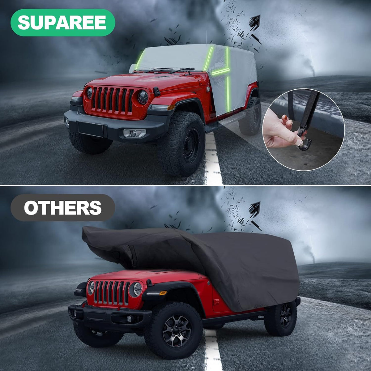 Waterproof Car Cab Cover for Jeep Wrangler 4 Door with 8 Gust Hooks Pack of 2 F622933
