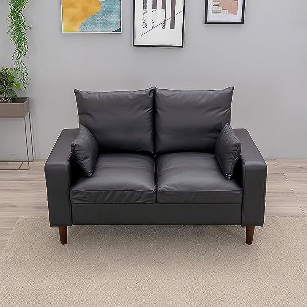 Black Faux Leather 2-Seat Sofa with Wood Leg F209418