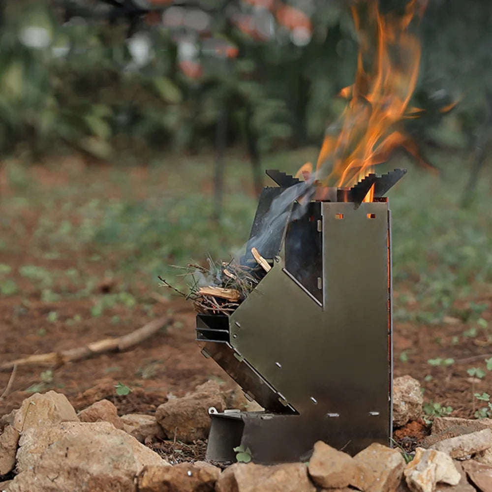 Outdoor Collapsible Wood Burning Portable Stainless Steel Rocket Stove N3560