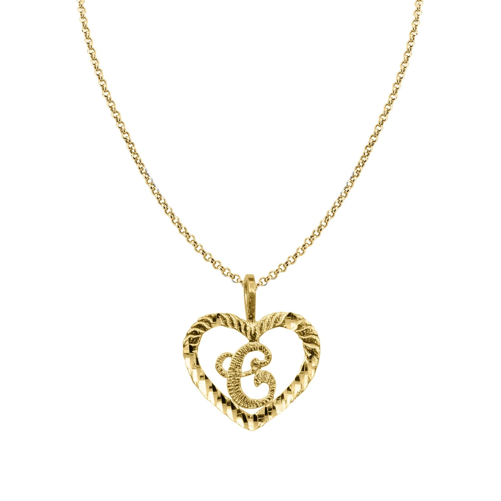 14K Yellow Gold Diamond-Cut Heart-Shaped Initial Pendant with 16" Chain Necklace T8759